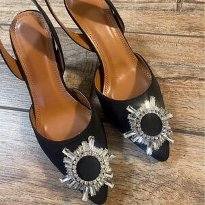 Elegant Black Slingback Heels with Crystal Embellishment